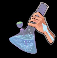 a hand holding a beaker with water in it