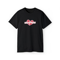 a black t - shirt with a heart on it