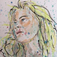 a watercolor drawing of a woman with long hair