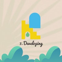 a blue and yellow logo with the word developing on it