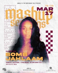 a flyer for mashup sessions featuring a woman in a black dress