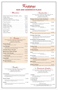a menu for keppler's bar and grill