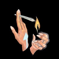 a drawing of a hand holding a lighter