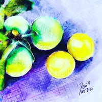 a watercolor painting of lemons on a table