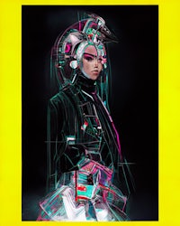 an illustration of a woman in a futuristic outfit