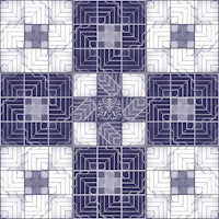 a quilt with blue and white squares