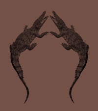 two crocodiles on a brown background