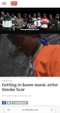 a screenshot of a news article about a music artist called smoke scar