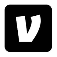 a black and white logo with the letter v