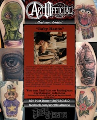 a flyer for a tattoo shop with pictures of different tattoos