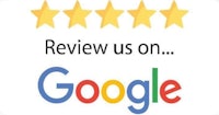 a logo with the words review us on google