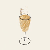 an illustration of a person in a glass of champagne