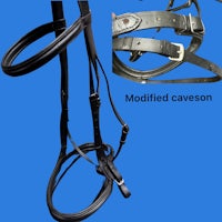 a black bridle and a black leather bridle