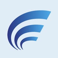a blue and white logo with the letter f