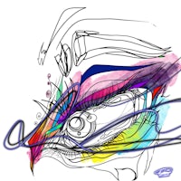 a drawing of an eye with colorful lines