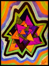 a colorful drawing of a star with triangles on it