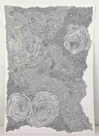 a black and white drawing of roses on a white background