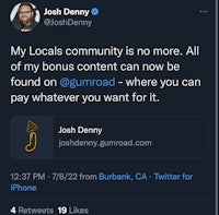 a tweet from johhny berny that says,'local community is no more of my bonus content can be paid