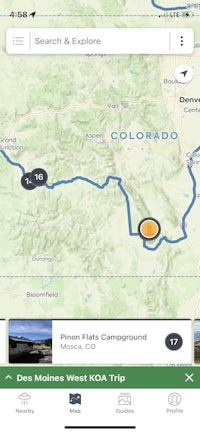 a map showing the location of a trip in colorado