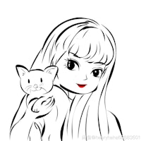a black and white drawing of a girl holding a cat
