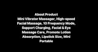 a black background with the words about product mini facial massager 10 high speed massage