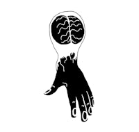 a silhouette of a hand with a brain in it