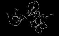 a line drawing of butterflies on a black background