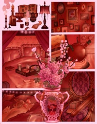 a collage of pictures of a room with a vase of flowers