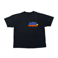 a black t - shirt with the word'ask'on it