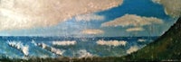 a painting of clouds over the ocean