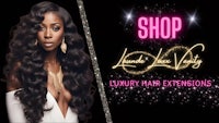 a woman in a black dress with the words shop luxury hair extensions