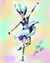 a drawing of a dancer in a colorful dress