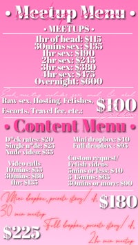 a pink menu with prices on it