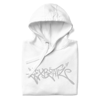 a white hoodie with graffiti on it