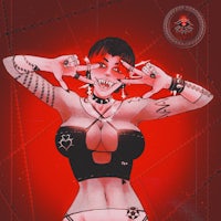 an illustration of a woman with tattoos and a red background