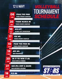 a poster for the 12 navy volleyball tournament schedule