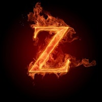 the letter z in flames on a black background