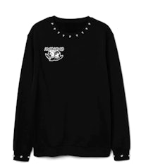 a black sweatshirt with a white logo on it