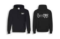 a black hoodie with an image of a dog on it