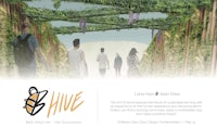 a poster for the huc show with people walking through an arboretum
