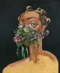 a painting of a woman with flowers on her face