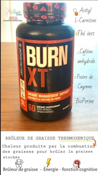 a bottle of burn xt with a label on it