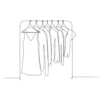 a line drawing of clothes hanging on a rack
