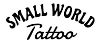 a small world tattoo logo on a white background