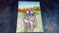 a painting of a dog wearing a bandana