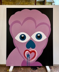 a painting of a purple monster with a blue mouth