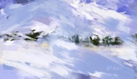an abstract painting of a snowy landscape