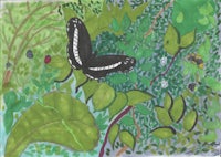 a painting of a butterfly on a leaf