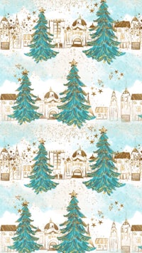 a blue and gold christmas tree pattern