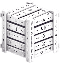 a white crate with various symbols on it